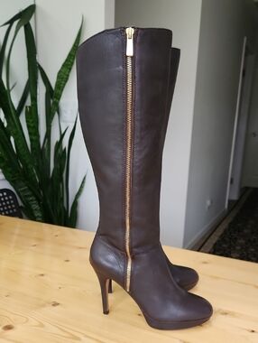 Vince Camuto Emilian Tall‎ Leather Boots Stiletto Platform Knee High Brown  Sz 7